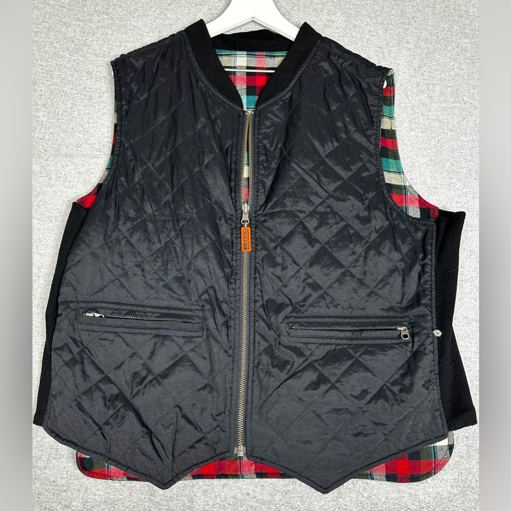 VTG Eddie Bauer EBTEK Vest Mens L Reversible Black Quilted Flannel Lined Zip 90s